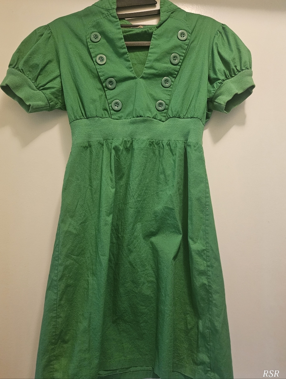 BeBop Bright Green Button-Front Puff Sleeve Dress